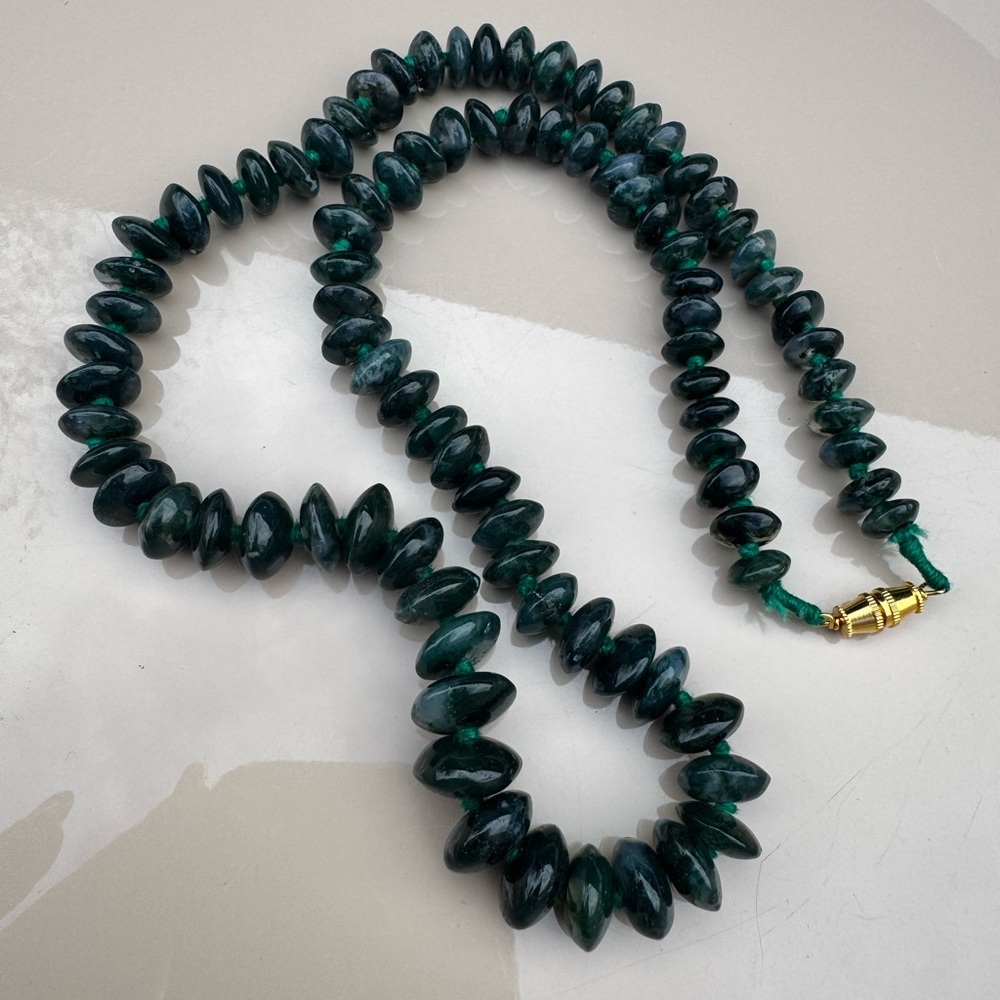 Deep Emerald Bead Necklace with Gold-Tone Clasp - Women’s Jewelry